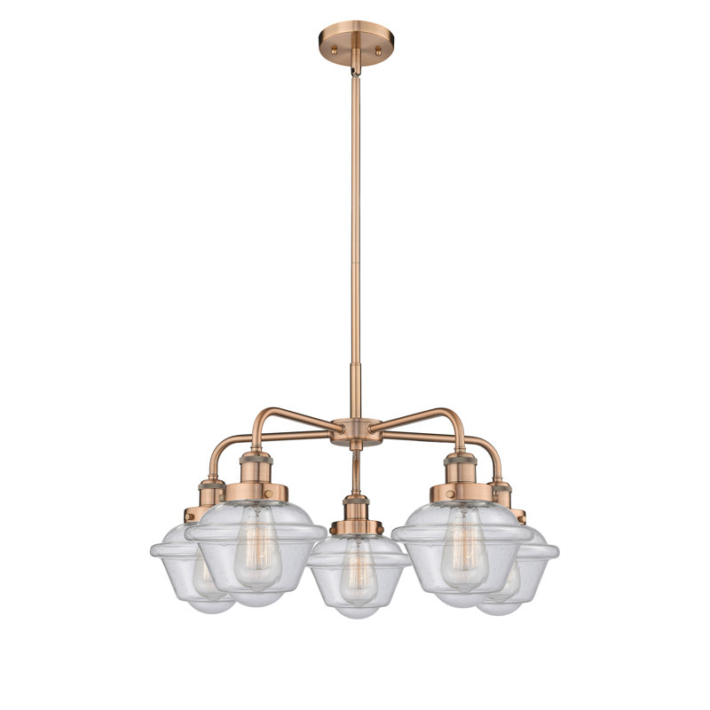 Grourke 5 - Light Glass Dimmable Chandelier, Seedy, Antique Copper