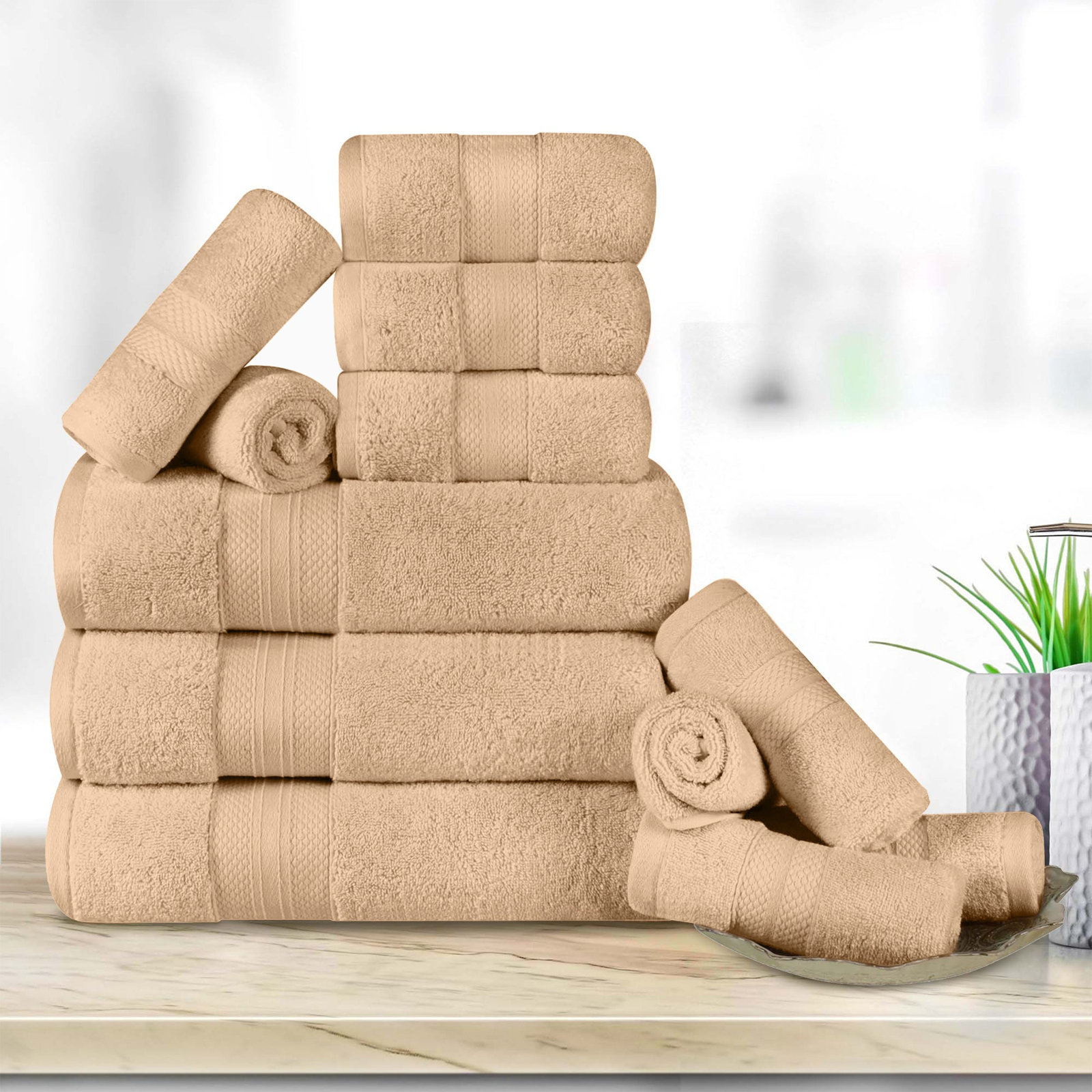 Finnian Ultra-Plush Heavyweight, 100% Turkish Towel Collection, Hazelnut, 12 Piece Towel Set