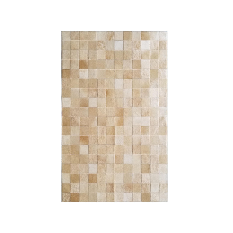 Tapis beige en peau de vache à motif géométrique Biggins, Rectangle 3 pi x 5 pi