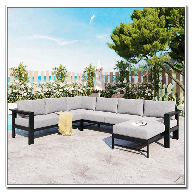 Ensemble de canapé modulaire d'extérieur en U avec coussins ultra-épais