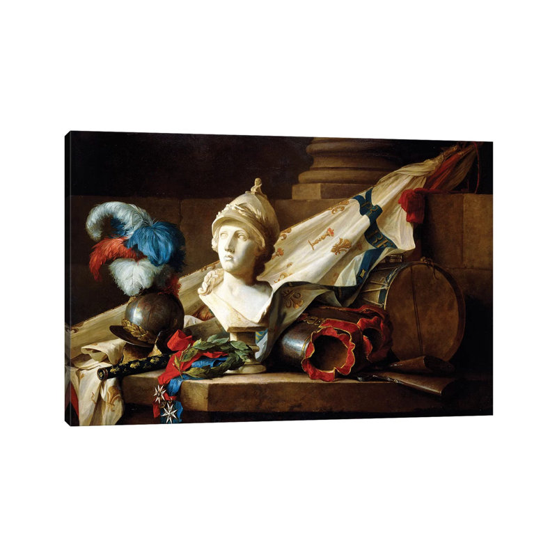 A Bust Of Minerva With Armour And Weapons On A Stone Ledge, 1777 by Anne Vallayer-Coster - Wrapped Canvas Painting