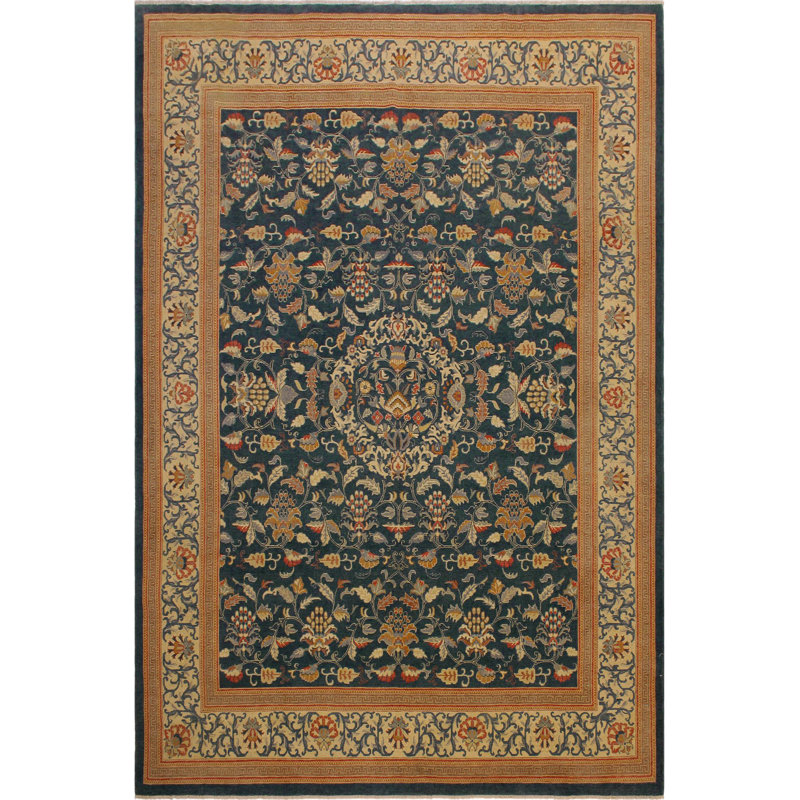Dorn Oriental Handmade Hand-Knotted Rectangle 8' x 9'11" Wool in Teal