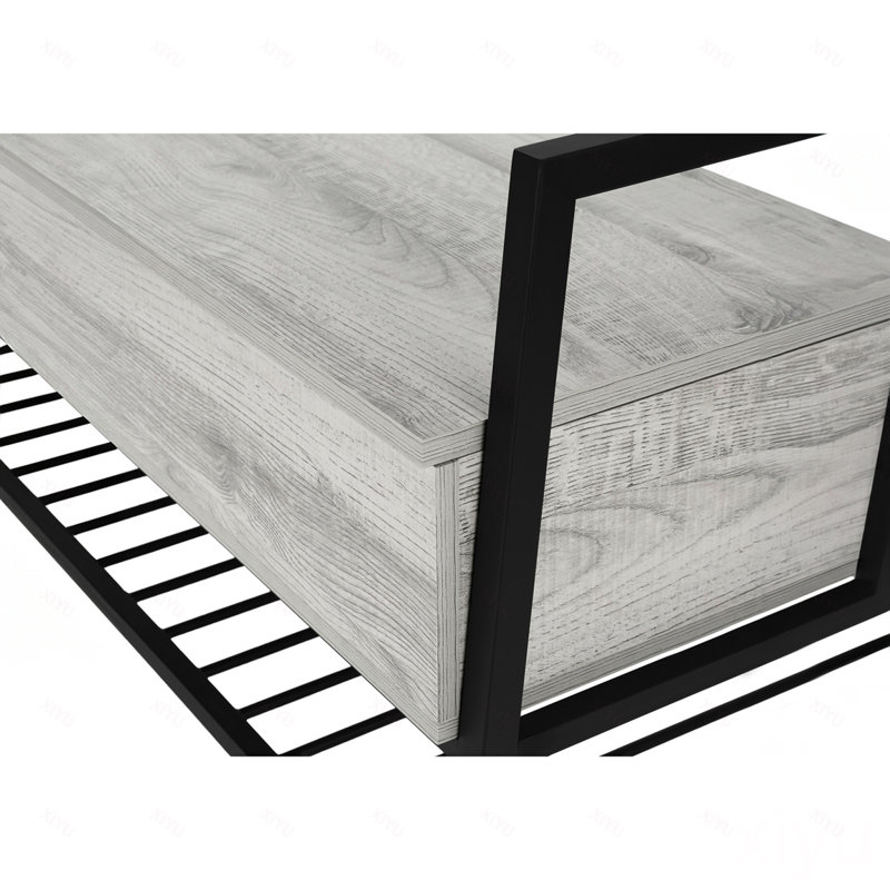 Banc d'entrée/couloir/rangement rectangulaire de 107 cm (42 po), stratifié gris, métal noir, style contemporain, Grey