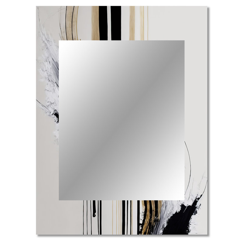 Golden Minimalist Abstract II - miroir mural abstrait unique, miroir noir, art imprimé en métal, 40 po x 30 po
