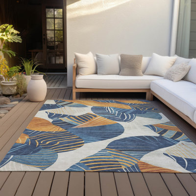Machine Washable Indoor/Outdoor Husby ACN2220 Floral Rug