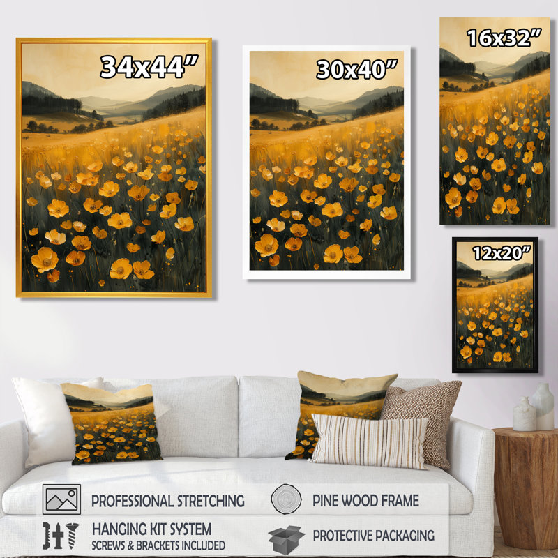 Jaune, vert, bouton d'or, soleil, pré, I - boutons d'or, salon, Toile tendue, H 44 po x l 34 po x P 1,5 po