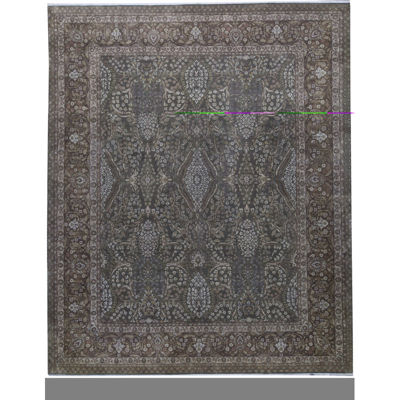 Tapis vert et brun noué à la main de haute qualité