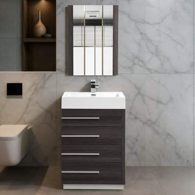 Meuble-lavabo simple autoportant de 30 po avec lavabo en acrylique et miroir Manders