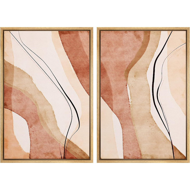 Aquarelle, ligne, vagues, motifs, formes abstraites, illustrations, chic moderne, paysage, néon, Naturel, H 24 po x l 32 po