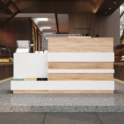 Rectangle Solid + Manufactured Wood Reception Desk with Filing Cabinet