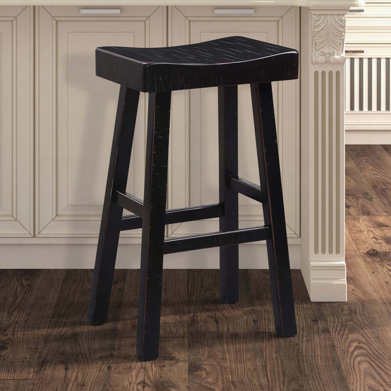 Ensemble de 2 tabourets traditionnels en bois massif - noir - siège contour - hauteur de 29 po, Noir
