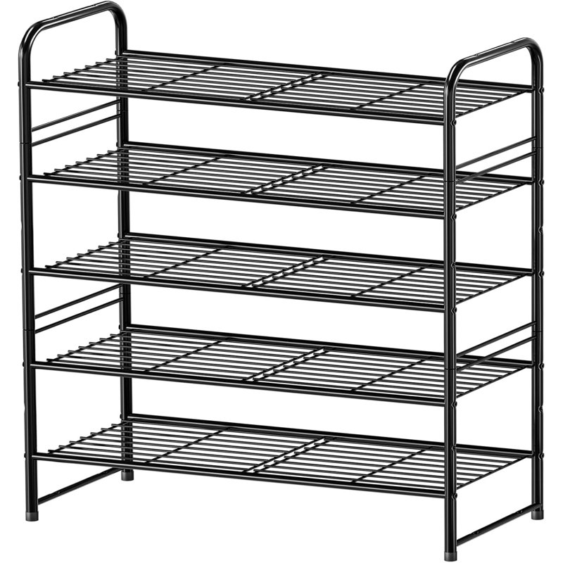 5-Tier 24 Pair Shoe Rack Organizer, 32'' Wide Shoe Shelf, Black