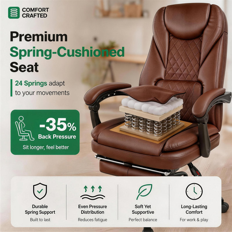 Azteca Ergonomic Executive Chair with Footrest, Brown