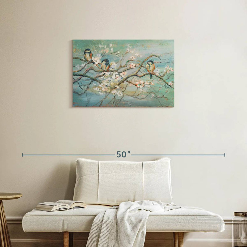 Branche de printemps avec oiseaux, H 20 po x l 30 po