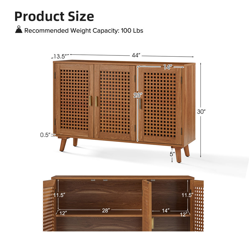 Aulbrey 44" Wide Lattice Doors Sideboard with Solid Legs