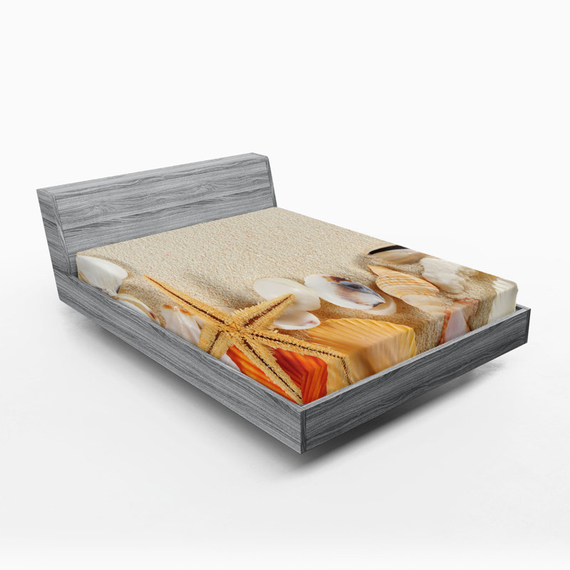 Drap-housse romantique Ambesonne, ensemble de 2 coquillages étoile de mer beige crème, Drap-housse très grand californien