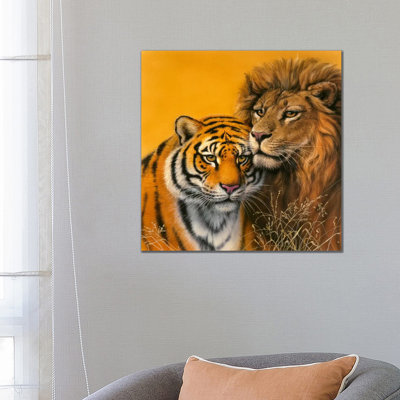 Lion And Tiger by Harro Maass - Wrapped Canvas Painting