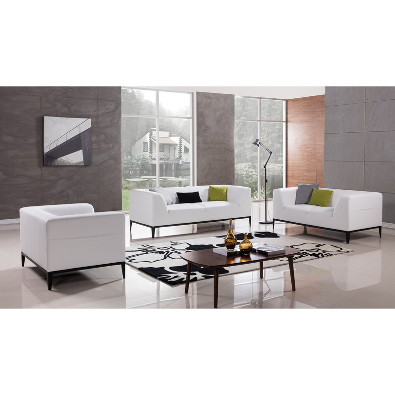 Knuth 34" Tuxedo Arm Sofa, White Faux Leather