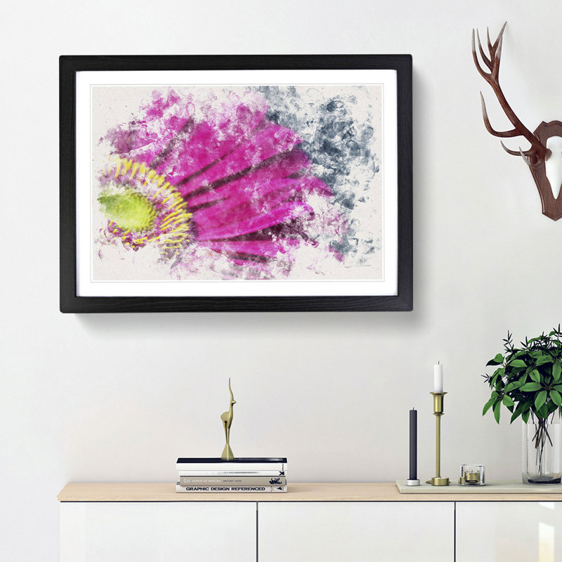 Bright Pink Gerbera Flower - Picture Frame Graphic Art Print, 45cm H x 63cm W x 2cm D, Black Framed