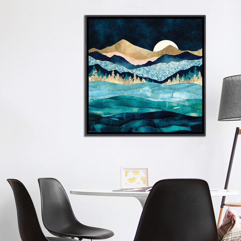 Midnight Ocean - impression d'art graphique, 37" H x 37" W x 1.5" D, Aucun mat, Toile avec cadre noir patiné
