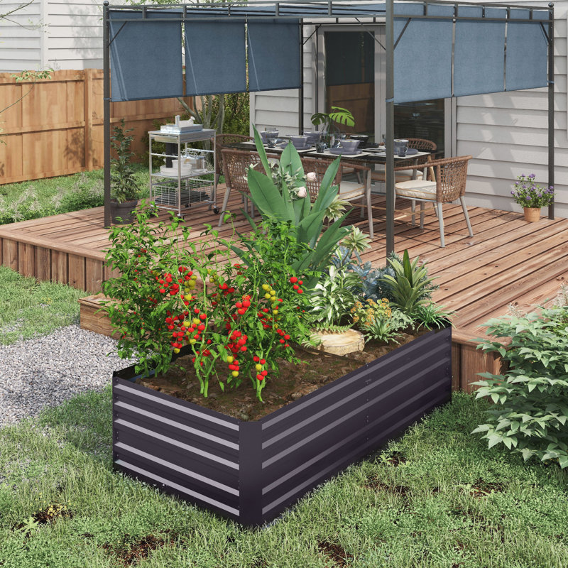 Ensemble de lit de jardin surélevé gris foncé, 6 pi x 3 pi x 2 pi. Pot à fleurs en métal pour légumes, fleurs et herbes. Renforcé, fond ouvert, espace de plantation spacieux de 6 pi x 3 pi x 2 pi, gris. Fleurs, espace ouvert