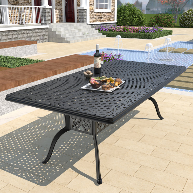 82.68"L × 41.34"W Rectanglular Patio Cast Aluminum Dining Table with 1.88" Umbrella Hole