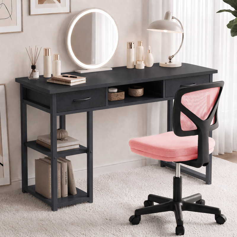 Ensemble de bureau et de chaise: bureau d'ordinateur de 48 pouces et chaise en filet noir à hauteur réglable, Black