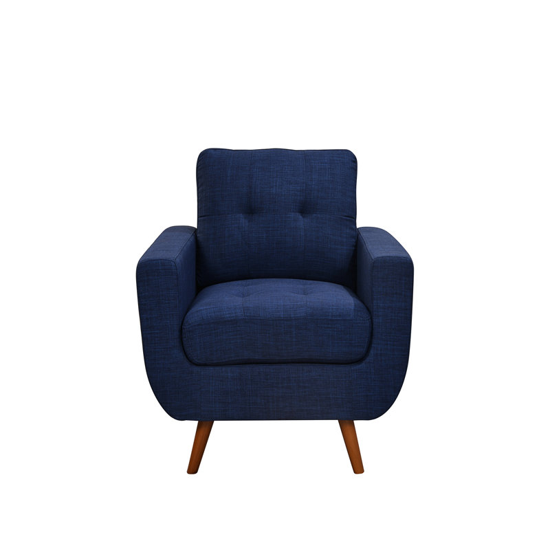 Contemporary Accent Armchair Living Room Furniture, Dark Blue Linen Blend, Brown