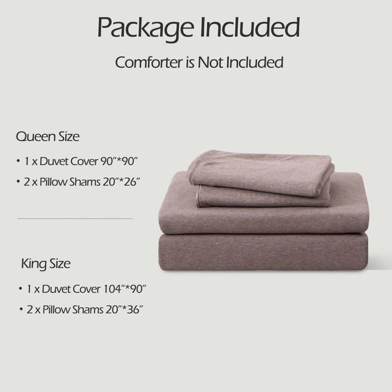 Ensemble de housse de couette en coton jersey, Housse de couette pour grand lit + 2 taies décora, Brun