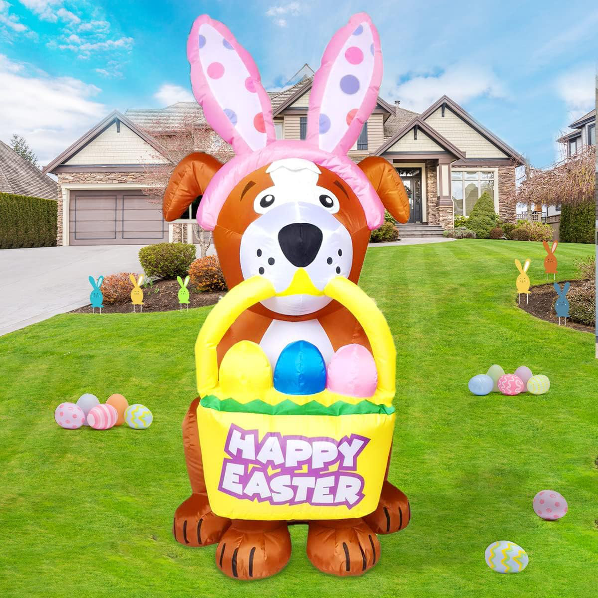 The Holiday Aisle® Easter Inflatable 5 FT Outdoor Dog Blow Up Yard Decorations Easter