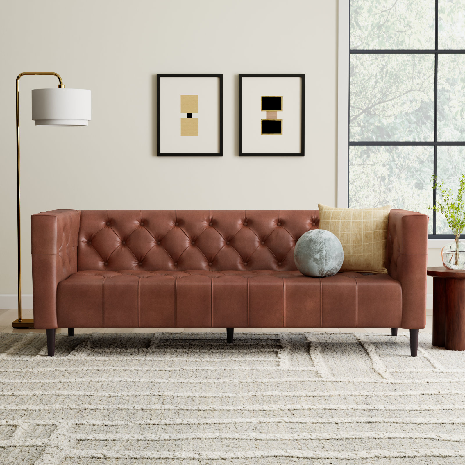 84" Genuine Leather Sofa, Vintage Brown Top Grain Genuine Leather