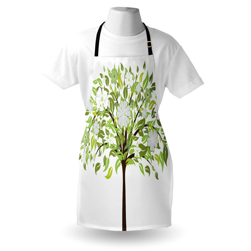 Tablier East Urban Home Nature unisexe, fleurs d'arbre d'été, taille adulte, vert brun blanc