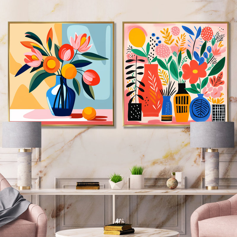 Bouquet de fleurs style bohème Henri Matisse I - Boho, H 36 po x l 73 po x P 1,5 po, Encadrement doré