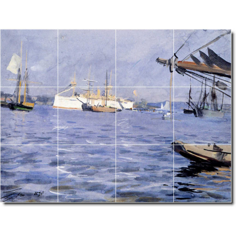Carreau de céramique décorative 24 po x 18 po 6 po x 6 po, Peinture Anders Zorn Waterfront W10083
