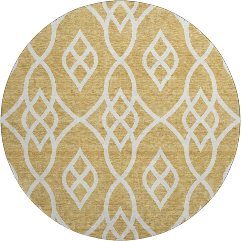 Premium Machine Washable Prisco Gold Rug, Round 8'