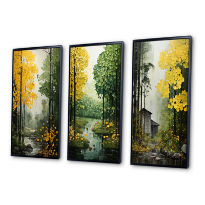 «Orange Green Trees Canopy Patchwork», 3 pièces sur toile