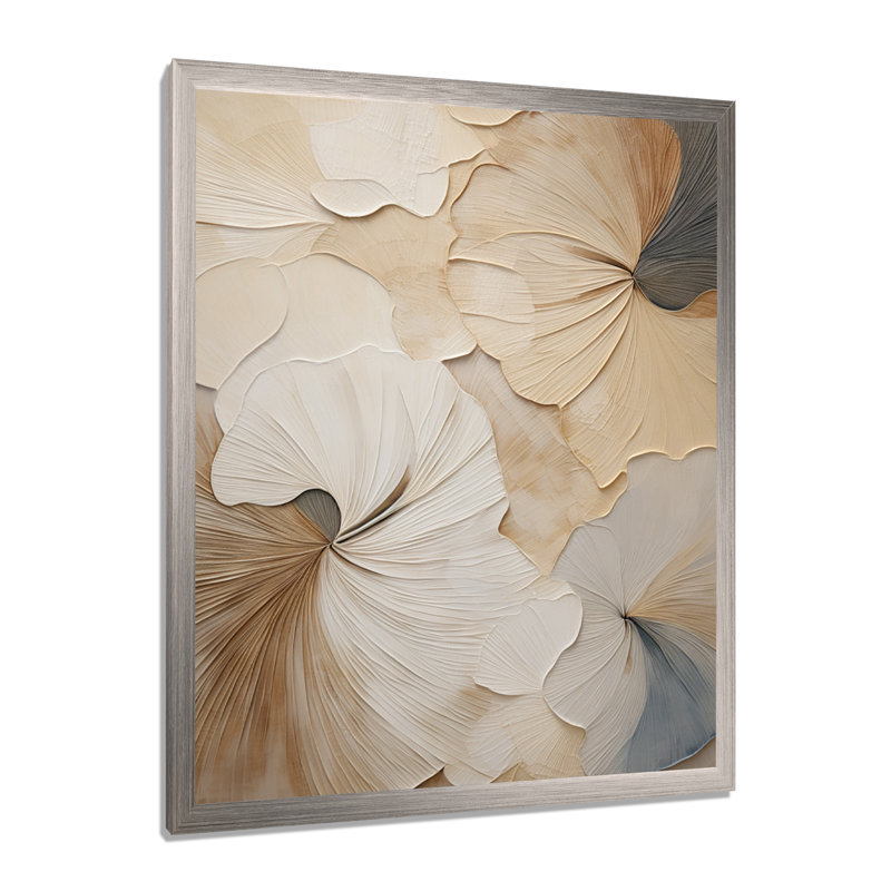 Beige Minimalism Elegance in Bloom - Flowers Wall Art Print, Beige Canvas Art Print, Picture Framed Print, 32" H x 16" W