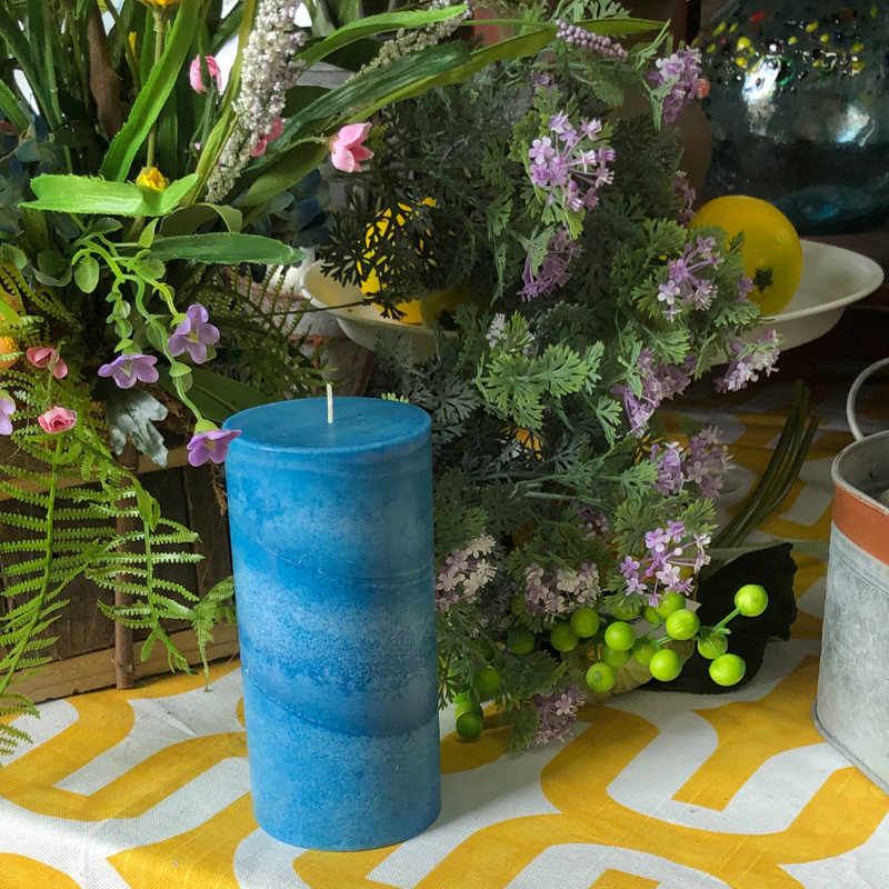 Bougie pilier bleu des Caraïbes bougie parfumée bleu des Caraïbes, H 4 po x l 3 po x P 3 po