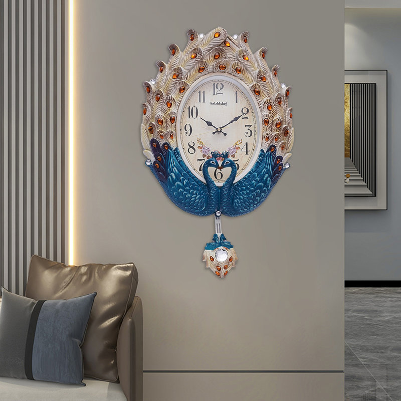 Horloge murale créative en forme de paon