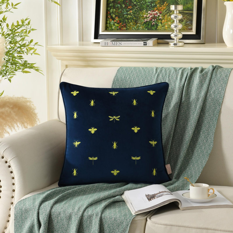 Insect Embroidered Velvet Pillow Cover & Insert