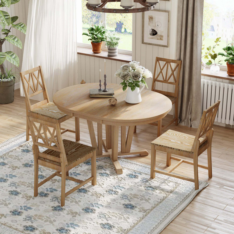 5-Piece Extendable Dining Table Set, Natural