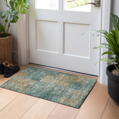 Tapis bleu sarcelle lavable à la machine Premium Tweedy