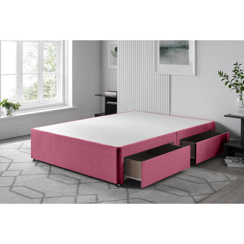 Plush Divan Bed Base, Right Side Drawers, Maroon, Super King (6')