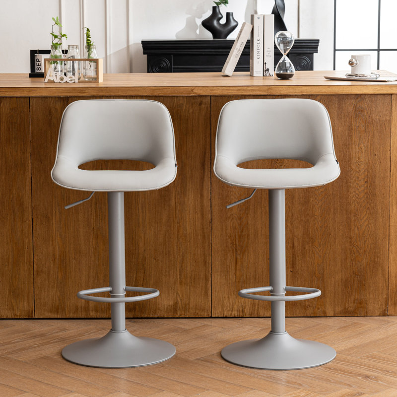 Swivel Adjustable Height Bar Stools, Faux Leather Upholstered Counter Stools, Modern Pub Stools, Siège gris / cadre gris