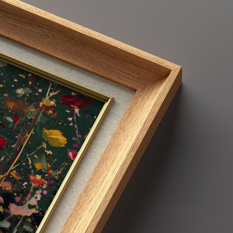 Vibrant Wildflower Meadow Abstract Botanical Art – Set of 2 Premium Framed Wall Art Print on Paper 26"x36", Natural