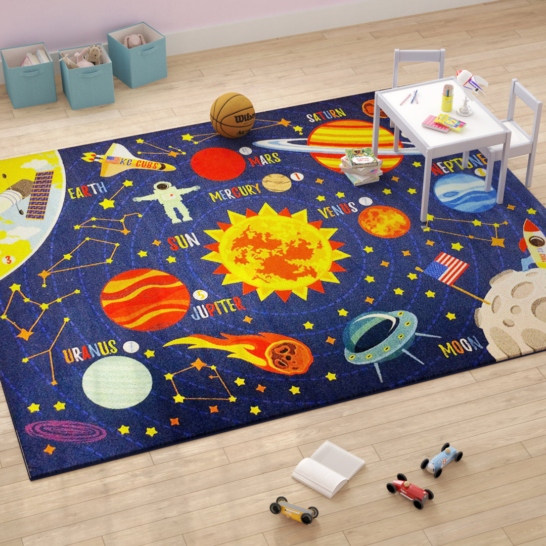 Weranna Outer Space Solar Educational Learning Game Play Non Slip Kids Rug Carpet Classroom Playroom Mat Zoomie Kids Rug 