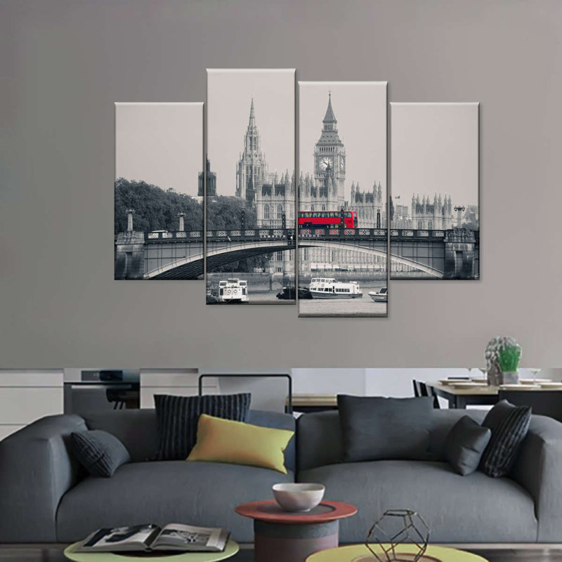 Palace of Westminster London Red Bus Pop 4 pièces, H 32 po x l 52 po x P 1,25 po