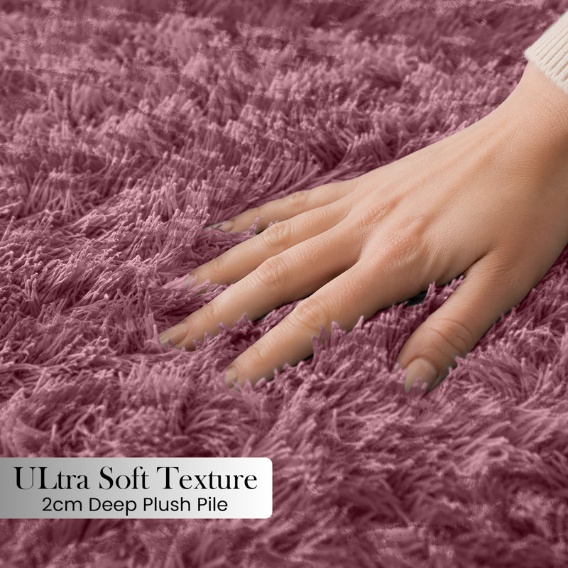 Luxury Plush Shaggy Area Rug & Runner, Soft Deep-Pile Non-Slip Living Room Carpet, Rectangle 50 x 80 cm, Pink/Lilac