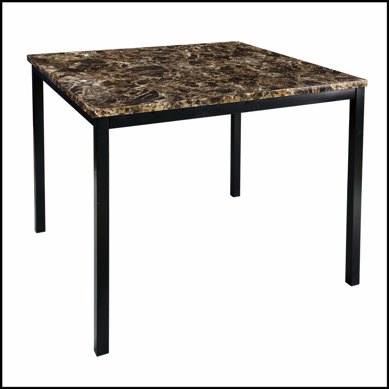 Table à hauteur de comptoir avec structure en métal et plateau en faux marbre, parfaite pour les salles à manger modernes et transitionnelles