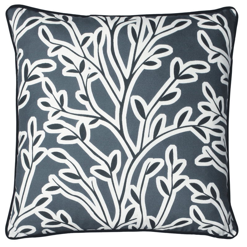 Floral Square Throw Pillow Cover, Feather, Slate Blue